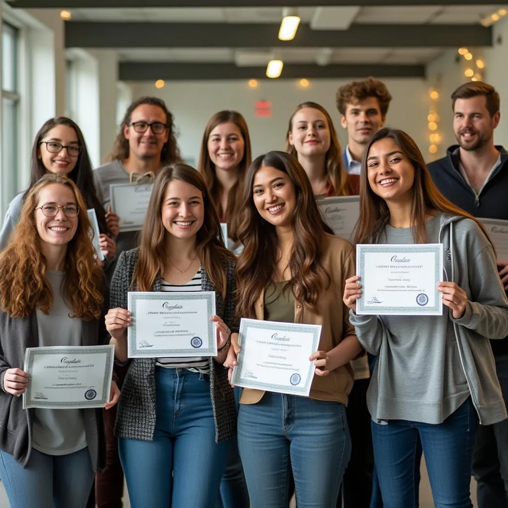 Estudiantes celebrando la finalización de un curso