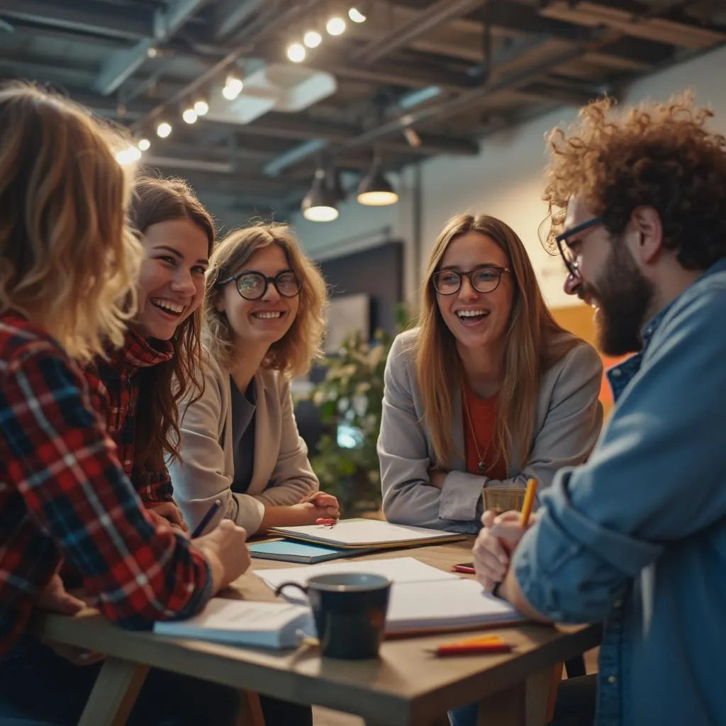 Fundadores de la escuela de español sonriendo en una reunión informal