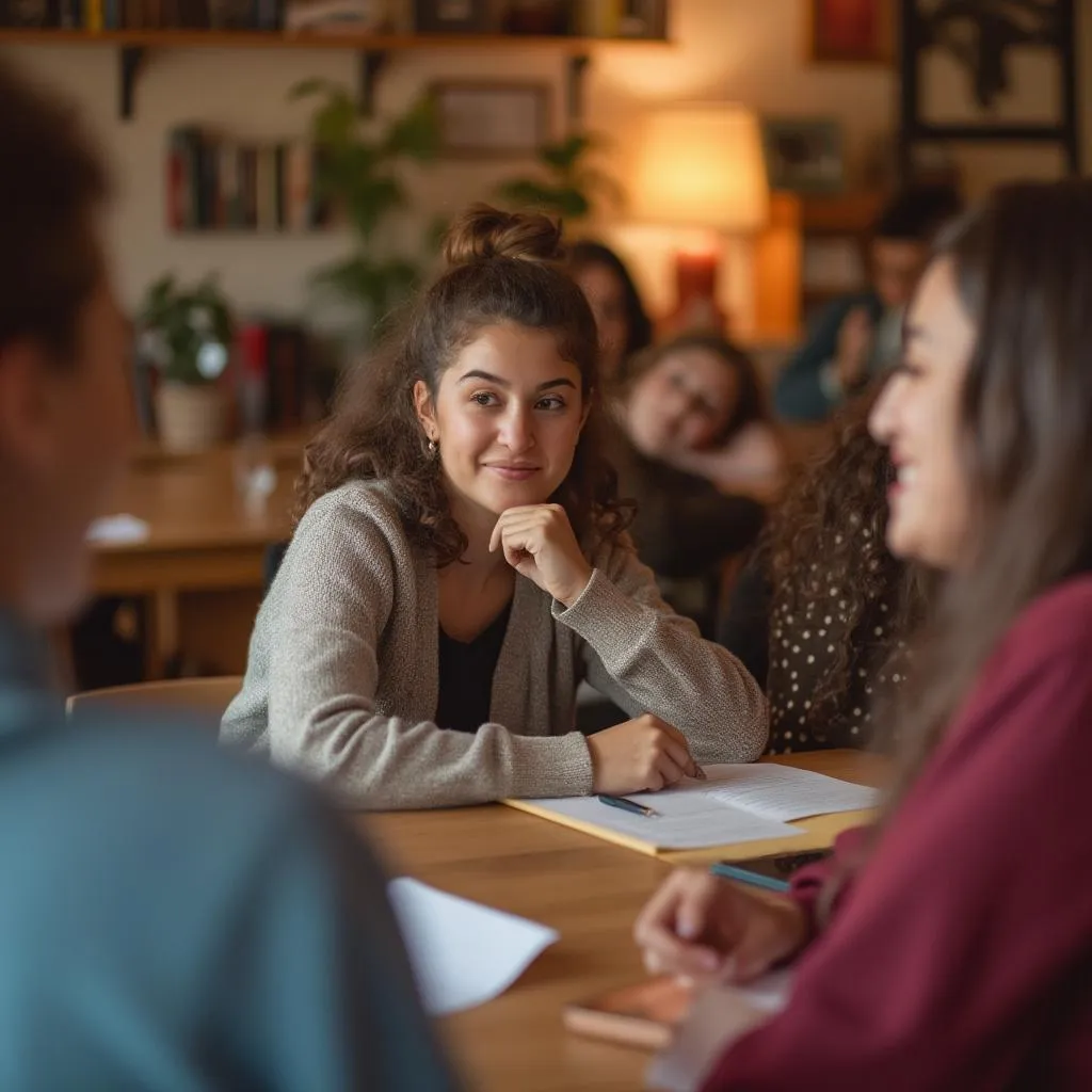 Estudiante sonriendo en clase de español nivel básico
